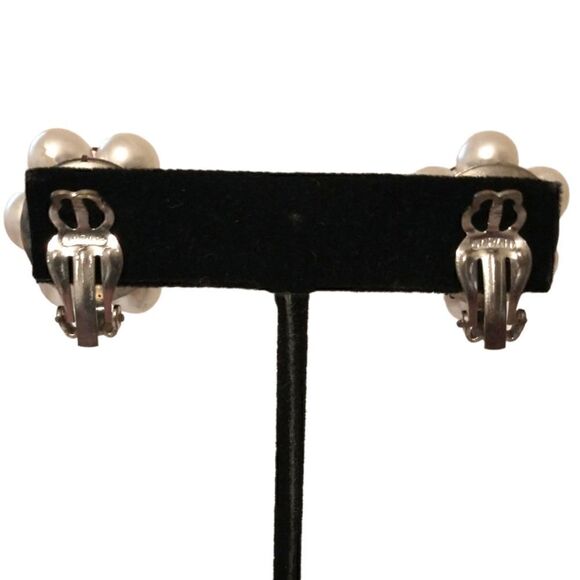 AB Crystal Cluster Earrings Bead JAPAN Faux Pearl Clip-On MCM Aurora Borealis. - Picture 6 of 16